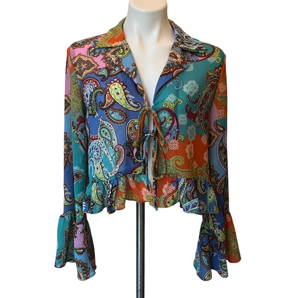 WILLOW & ROOT Mixed Paisley Print Chiffon Blouse, Sz S - Picture 5 of 13